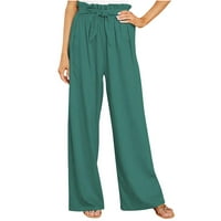 Ersazi teretni hlače Žene torbe ženske modne ravne remene elastične široke noge Čvrsto labave casual pantalone u klirensu zelene vrećaste pantalone m