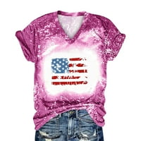 Lastsoso kratke rukave kratke kratke majice za žene za žene Ljeto O vrat Američka zastava za ispis bluza