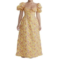 DCOOLMoogl ženska elegantna maxi maxi haljina za mahune ljetni boho cvjetne ledene bezbedne duge haljine s niskim rezom ljeto suncobran žuto l