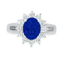 2.72ct ovalni rez simulirani plavi safir 18k bijelo zlato graviranje izjava godišnjica Angažovanost vjenčanja halo prstena 6,5