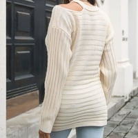 Smanjeni ženski džemper okrugli dekolte pulover džemper od pune boje casual srednjeg dugih rukava dugih