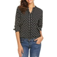 Ženska bluza s rukavima polka dot vrhove dame casual uredski rad V izrez majica crna + 3xl