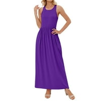Purple ženska casual haljina labav sjaj bez rukava bez rukava duga haljina