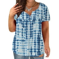 Bazyrey Womens Ljetni vrhovi prugasta otisnuta bluza ženski Henley trendi kratki rukav vertica majice