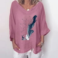Ženske tuničke vrhove pamučne platnene majice sa širokim rukavima rukave zimski vrhovi novost pero ptice