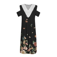 Ljetne haljine za žene modni cvjetni kratki rukav čipka V izrez hladnog ramena casual comfy tal fit