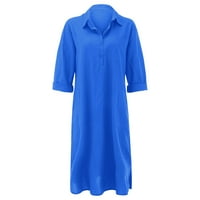 LisingTool žene oblače ženska haljina na majicu V izrez dugih rukava labav povremeni sa džepovima s