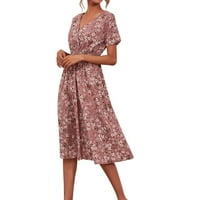 Kratki padelji haljine Rayon haljine za žene Elegantna haljina cvjetni print casual V-izrez Haljina
