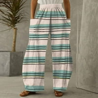 Žene ravne hlače sa širokim nogama sa džepnim ljetnim modom plus veličine Hlače Ležerne labave duge hlače Stripes Hlače hlače za dame Bež s