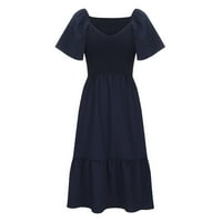 Ljetne haljine za žene Ženska modna ljetna čvrsta boja labav kratki rukav V izrez Blue XL