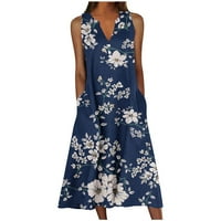 Dyegold casual haljine za žene Trendi boemijski V izrez cvjetni ispisani labavi ljuljački dugi maxi