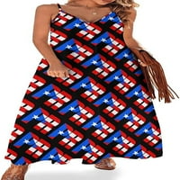 Portorikanska zastava Ženska haljina za rezanje Ležerne prilike Labave ljuljačke haljine duge maxi haljine za zabavu na plaži