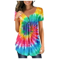 Ženske vrhove kratkih rukava labava bluza Grafički printira Ženske majice Henley Summer Multicolor S