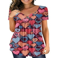 Capreze Women TEE Heart Print ljetni vrhovi V izrez T-košulje Ruched bluza Tunika s kratkim rukavima