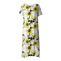 Clearsance Ljetne haljine za žene Kratki rukav Srednja dužina Slobodno vrijeme A-Line Cvjetni okrugli izrez Dress Yellow S