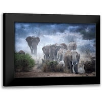 George, Sherin Crni moderni uokvireni muzej Art Print pod nazivom - Slonovi Amboseli