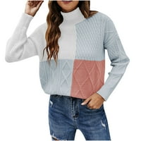 Plus veličine pad džempera za žene blok boja patchwork okrugli vrat ultra mekani džemper casual pulover