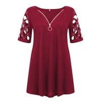 Ženske bluze V-izrez Solid bluza Ležerne prilike za žene plus ljetne majice kratkih rukava crvene 4xl