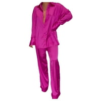 LisingTool radne pantalone za žene široke pantalone za noge Satin setovi za žene odijelo Ležerne prilike dugih rukava dolje pantalone odijelo modna ulična odjeća pidžame ženske hlače vruće ružičaste