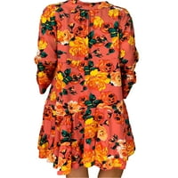 Niveer Ženska kratka haljina V izrez Mini haljine dugih rukava labav cvjetni print narančasta L