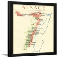 Karta vinske zemlje Alsace, uramljena umjetnost tiskana zidna umjetnost koju prodaje art.com
