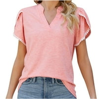 Ljetne bluze za žene Ženska moda Solidna boja V-izrez Podloga Udobna labava majica Bluza kratkih rukava