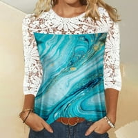 Modna žena okrugla vrata za ispis bluza čipka majica s dugim rukavima Ljetni vrhovi plavi l