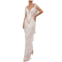 Elegantna 1920-ih Gatsby Fringed Sequin Tassels Maxi haljina čipkasti mrežice za patchwork bljeskalice za žene formalno seksi