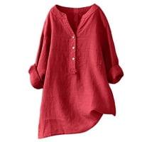 Ljetne esencijalne esemrcloc žene Čvrsto postolje ovratnik dugih rukava majica casual labava bluza dolje vrhovi crveni xxxxxl