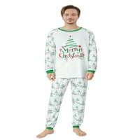 Bijela božićna pidžama za obiteljske vrhove + gudačke svjetlo ispisuju hlače