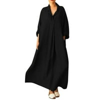 Wendunide Ljetne haljine za žene Women plus veličina dugih rukava poprečni V izrez Maxi haljina pune dužine košulja linija crne m
