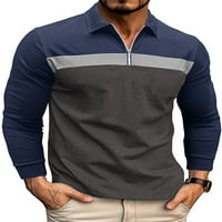 Haite Men Polo majica rever-bluza za izrez u boji blokada muške majice dugi rukav pulover sive l