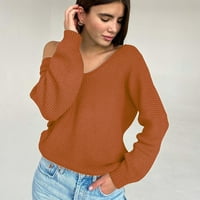 Pumper Flannel za žene Ženska jesenska i zimska solidna boja V Pleteni džemper sa dugim rukavima