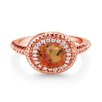 Gem Stone King 2. CT ovalni sumrak narančasta Mystic Kvarc 18K ružičasto pozlaćeno srebrni halo zaručni prsten