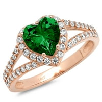 1.49ct srce zelene simulirane smaragd 14k ruža zlatna godišnjica ruža HALO prstena veličine 7,75