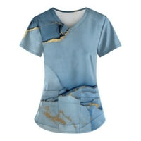 Ženski vrhovi okrugli dekolte casual bluza od tiskanih žena ljeto kratkih rukava majica plava 2xl