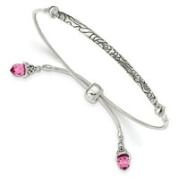 Sterling Silver Pink Pink Swarovski Crystal Briolette Podesiva narukvica za lanac; za odrasle i tinejdžere; Za žene i muškarce