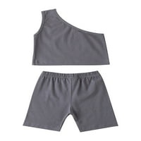 Baby Girls Modna odjeća set Solid Boja Jedno rameni bez rukava, gornji prsluk i kratke hlače