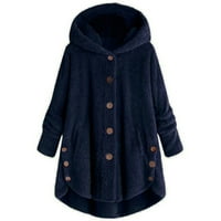 Moderna jakna za žene plus veličina gumba Plišani vrhovi kapuljač sa kapuljačom od vunene kaput zimska
