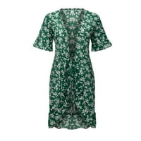 Hanas haljine Ženske ženske dame cvjetni print kratki rukav V-izrez za zavoj mini haljina zelena l