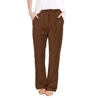 Daznico ženske ležerne pune boje pamučne i posteljine labave hlače sa džepovima s džepovima elastične