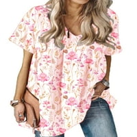 Luxplum dame majica V izrez majica cvjetni ispis ljetni vrhovi Confy pulover plaže tunika bluza ružičasta
