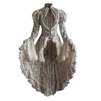 Hvyesh ženska viktorijanska maturalna haljina seksi čipkasti patchwork stand-up ovratnika za plamene