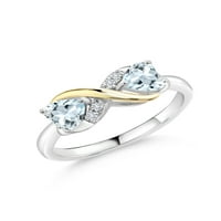 Sterling srebrna i 10k žuto zlato nebo plavi akvamarin i bijeli laboratorijski uzgojni dijamantni prsten