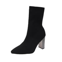 Crne čizme za gležnjeve za žene Dressy gležnjače jesen i zimsko rastezanje pletiva Čvrsta boja Udobna
