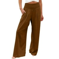 Ylioge Womens Solid Color Hlače posteljina Visoko struk Lounge Proljeće Dnevno habanje pantalone Džepovi