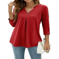 Žene Casual Wild T-majice Tipka za rukav u boji V-izrez V-izrez Spring Lood top