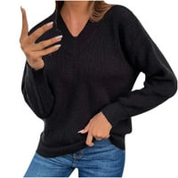 Modni ženski povremeni dugi rukav V-izrez Solies Pleteni džemper vrhovi hot6sl4870026