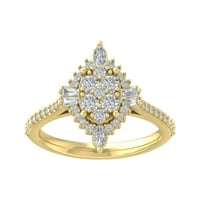Araiya 14k žuta zlatna okrugla baguette i markize Diamond Halo prsten, veličina 9