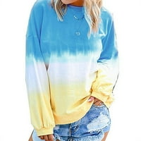 Ženski vrhovi pulover s dugim rukavima tiskani V-izrez Blue XL